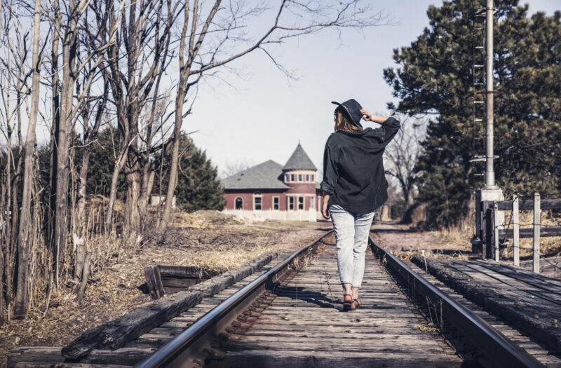 Woman Walking Tracks Free Stock Photo